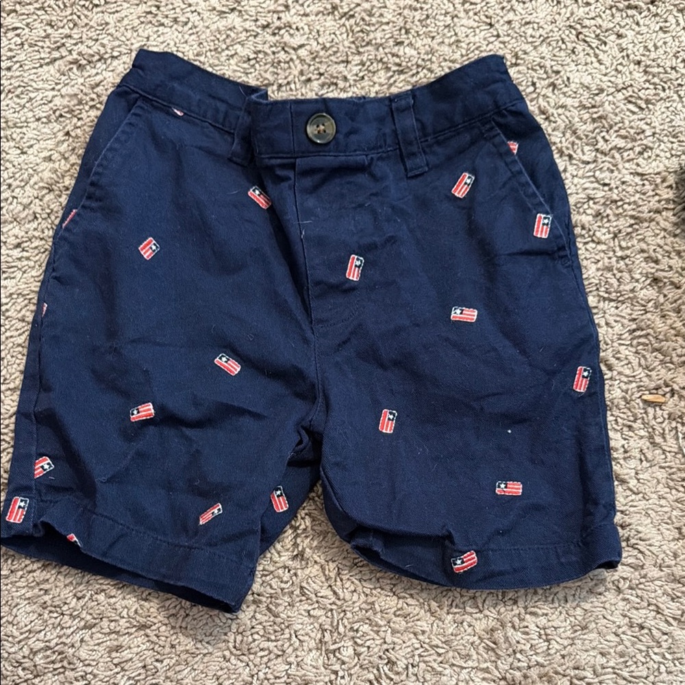 Kids Navy Blue Flag-Embroidered Shorts